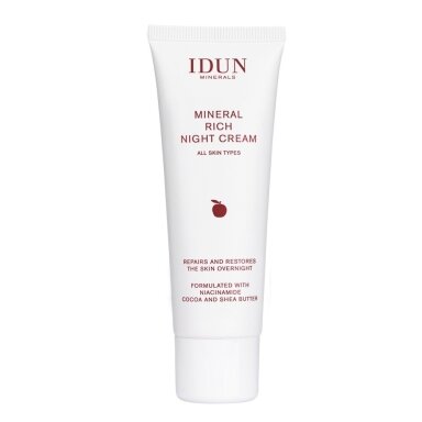 IDUN Minerals atkuriamasis naktinis veido kremas su niacinamidu, visiems odos tipams,  50 ml