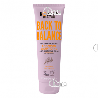 Noughty Back To Balance balansuojantis šampūnas riebiai galvos odai su arbatmedžiu ir vitaminu B5,  250ml