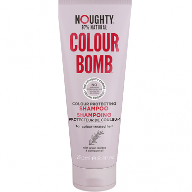 Noughty Colour Bomb dažytų plaukų spalvą apsaugantis šampūnas su saulėgrąžų aliejumi ir žaliojo siauralapio raibsteglio ekstraktais, 250 ml