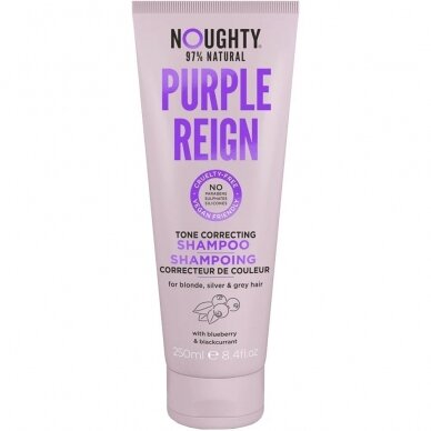 Noughty Purple Reign geltonus plaukų atspalvius koreguojantis šampūnas su mėlynių ir juodųjų serbentų ekstraktais, 250 ml