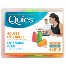 QUIES protective ear plugs made of polyurethane foam, bright colors, 6 pairs