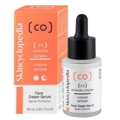 Skincyclopedia drėkinamasis veido serumas su 3% keramidų kompleksu ir koloidiniais avižiniais dribsniais, 30ml Skincyclopedia drėkinamasis veido serumas su 3% keramidų kompleksu ir koloidiniais avižiniais dribsniais, 30ml