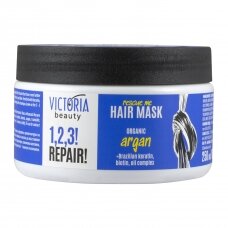 Victoria Beauty 1,2,3! Repair!  Маска для поврежденных волос с органическим аргановым маслом, бразильским кератином и биотином, 250мл
