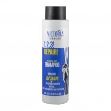 Victoria Beauty 1,2,3! Remonts! Šampūns bojātiem matiem ar organisko argana eļļu, Brazīlijas keratīnu un biotīnu, 500ml
