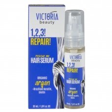 Victoria Beauty 1,2,3! Repair! Serumas pažeistiems plaukams su organiniu arganų aliejumi, brazilišku keratinu ir biotinu, 30ml