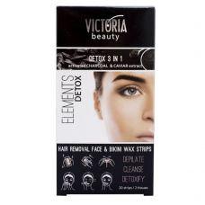Victoria Beauty depiliacinės vaško juostelės veidui ir bikini zonai su anglimi, jautriai odai, 20vnt