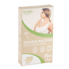 Victoria Beauty depilācijas vaska sloksnes sejai un bikini zonai ar kliņģerīšu ekstraktu, jutīgai ādai, 20 gab.