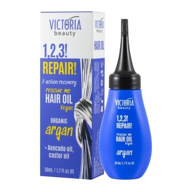 Victoria Beauty 1,2,3! Repair! Aliejukas pažeistiems plaukams su organiniu arganų aliejumi, 50ml