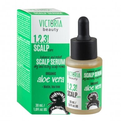 Victoria Beauty 1,2,3! Scalp Care! Serumas probleminei galvos odos priežiūrai su organiniu alavijų ekstraktu, biotinu ir arbatmedžių aliejumi, 30ml