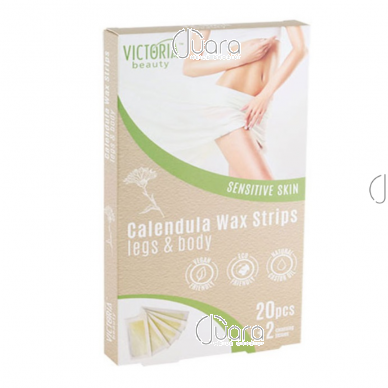 Victoria Beauty depilācijas vaska sloksnes kājām un ķermenim ar kliņģerīšu ekstraktu, jutīgai ādai, 20 gab.