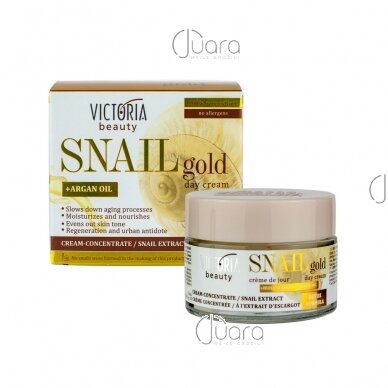 Victoria Beauty Snail Gold dieninis veido kremas-koncentratas su sraigių sekretu ir argano aliejumi, 50 ml