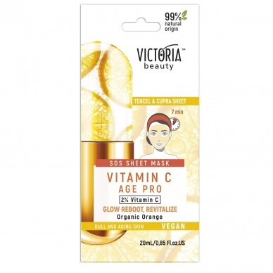 Victoria Beauty SOS lakštinė veido kaukė su vitaminu C ir apelsinų ekstraktu 1vnt (20ml)