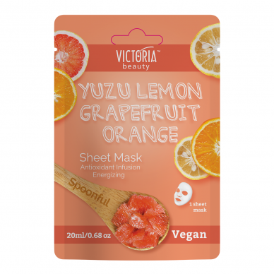 Victoria Beauty Spoonful energizuojanti lakštinė veido kaukė su citrinų, greipfrutų ir apelsinų ekstraktais, 1vnt